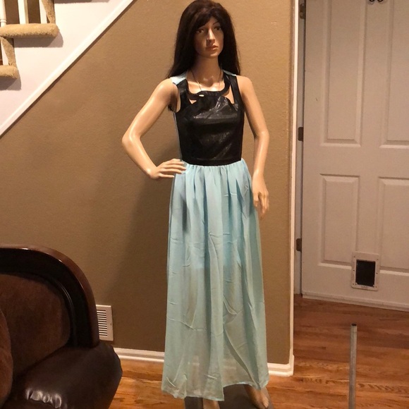 San Joy Dresses & Skirts - Blue and Black Faux Leather Sleeveless Maxi Dress
